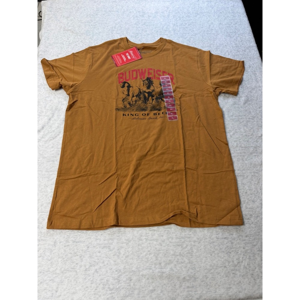 Budweiser Americana Graphic Tee Brown XL King of Beer Clydesdale Horse Shirt NEW